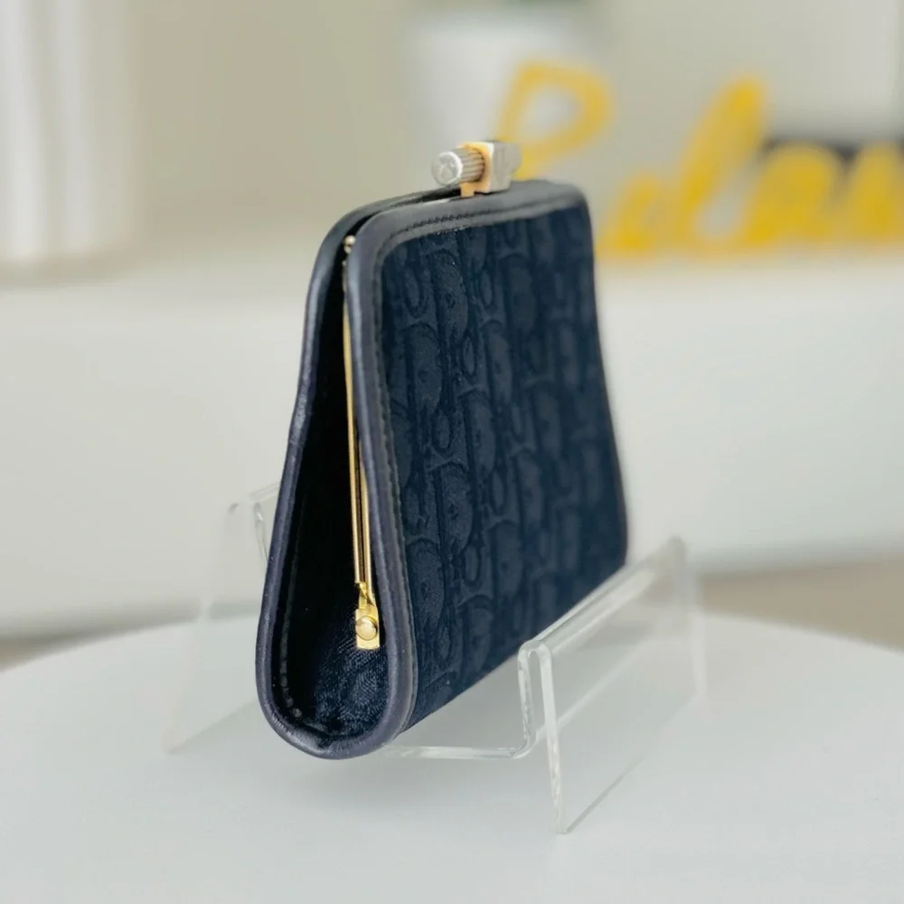 Vintage Dior Dark Blue Oblique Canvas Coin Pouch